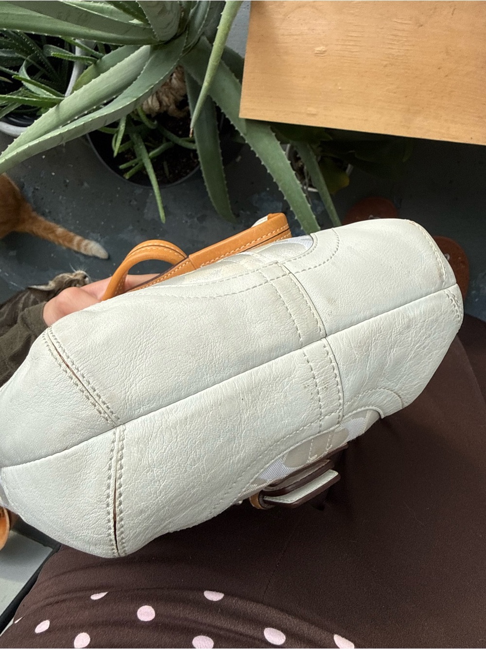 Coach Cream Signature Canvas Satchel with Tan Leather Trim - Picture 6 of 7